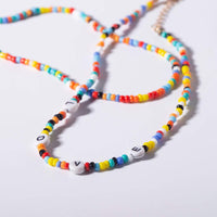 Thumbnail for Bohemian Layered Multi-Color Beaded LOVE Choker Necklace - ArtGalleryZen