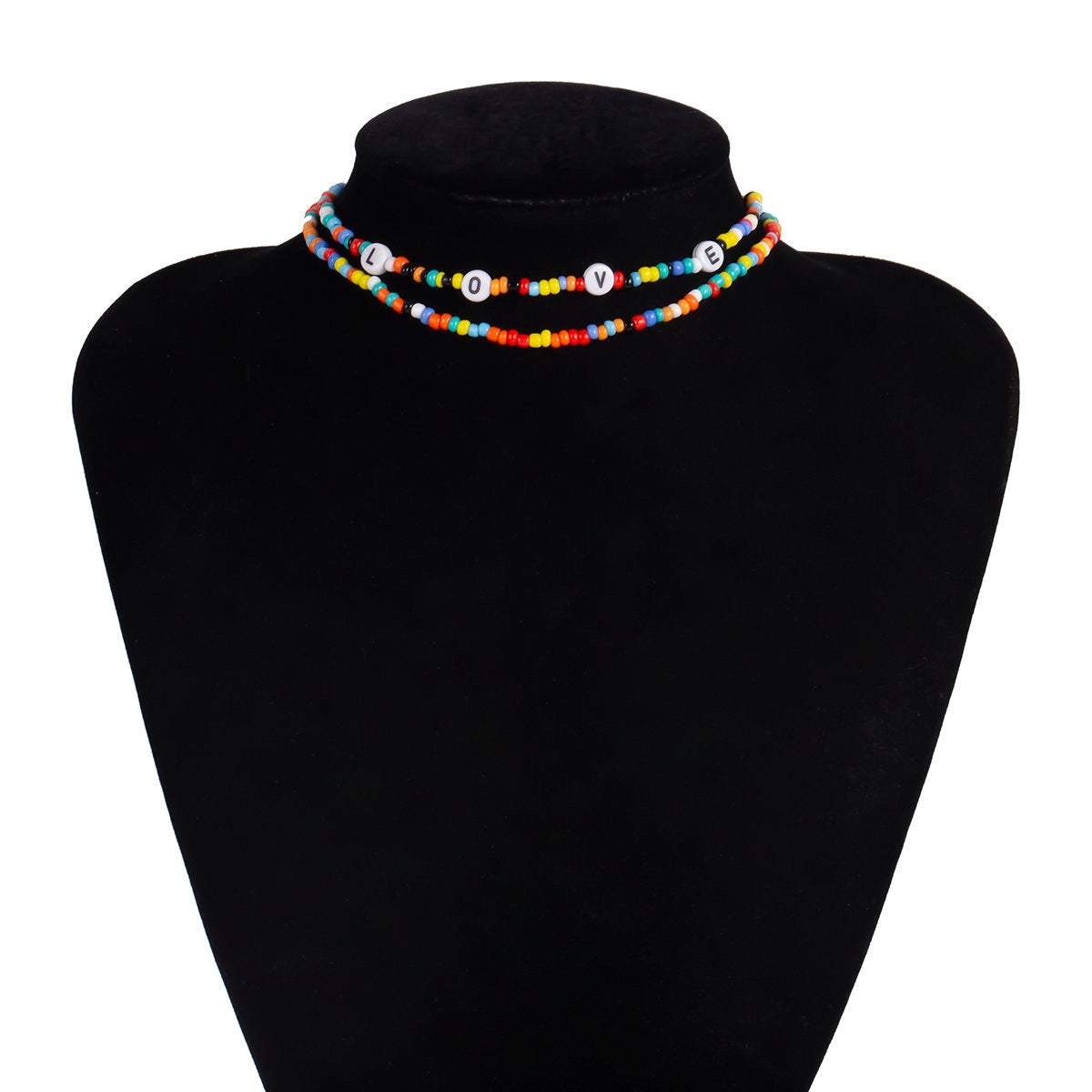 Bohemian Layered Multi-Color Beaded LOVE Choker Necklace - ArtGalleryZen