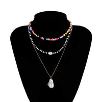 Thumbnail for Bohemian Layered Pearl Pendant Beaded Chain Choker Necklace - ArtGalleryZen