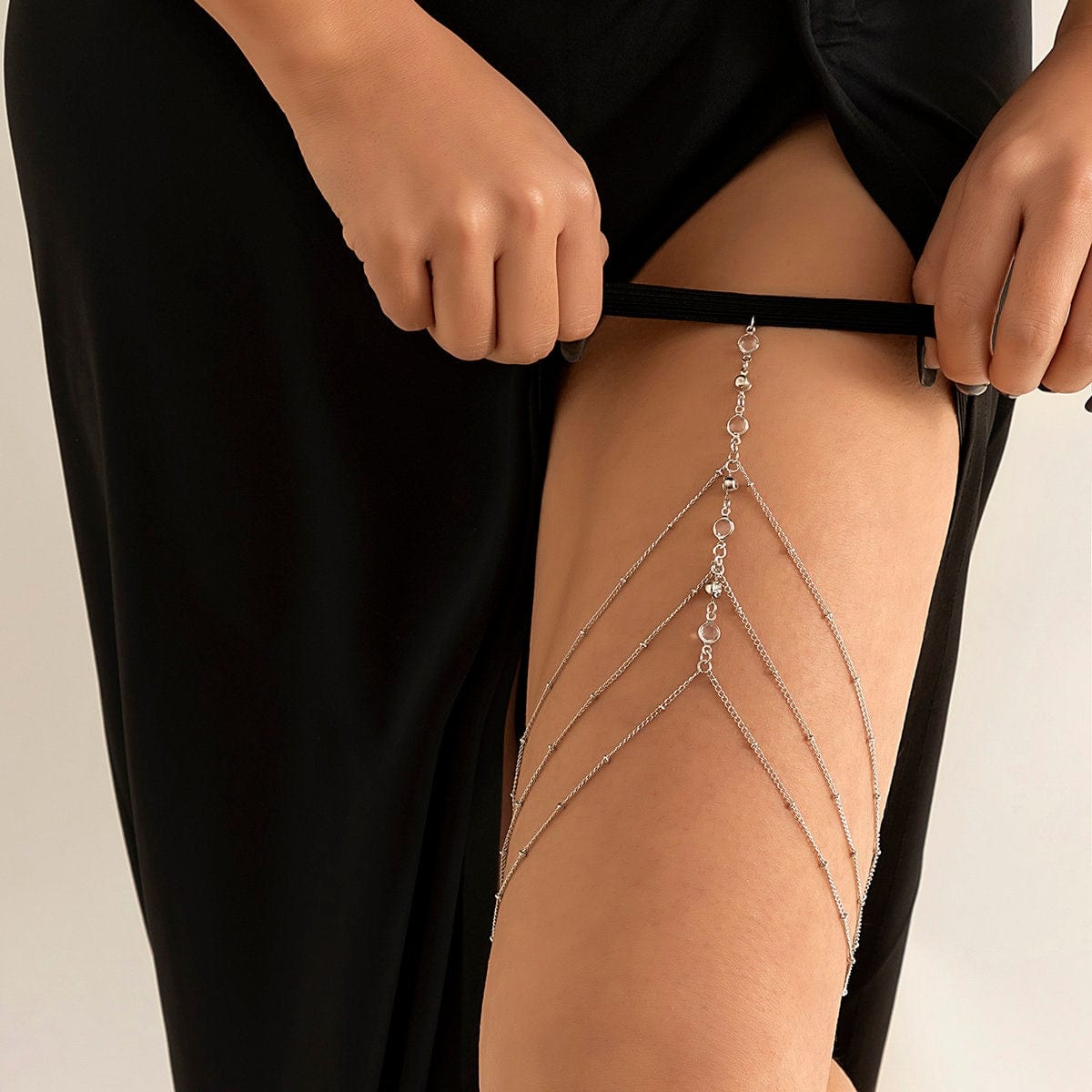 Bohemian Layered Rhinestone Inlaid Elastic Saturn Thigh Leg Chain - ArtGalleryZen