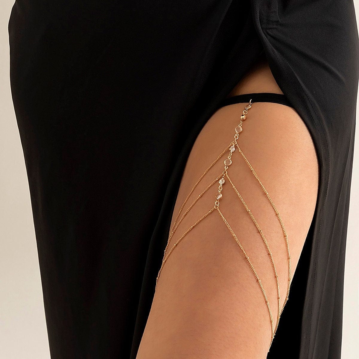 Bohemian Layered Rhinestone Inlaid Elastic Saturn Thigh Leg Chain - ArtGalleryZen