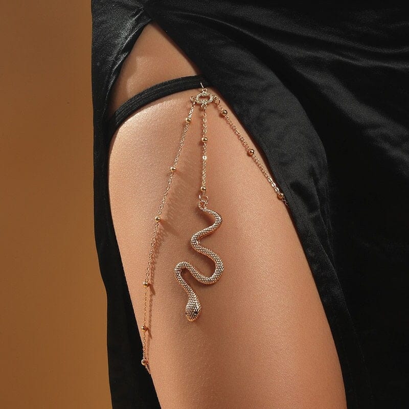 Bohemian Layered Snake Charm Elastic Thigh Leg Chain - ArtGalleryZen