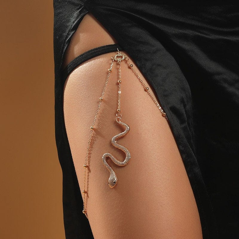 Bohemian Layered Snake Charm Elastic Thigh Leg Chain - ArtGalleryZen
