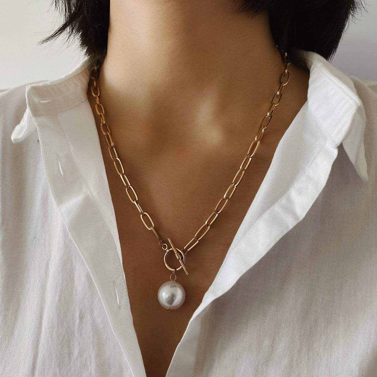 Bohemian Pearl Pendant Metal Long Chain Necklace - ArtGalleryZen