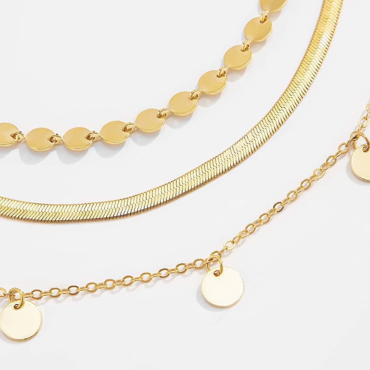 Boho 3 Pieces Gold Silver Tone Herringbone & Sequins Chain Choker Necklace Set - ArtGalleryZen