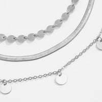 Thumbnail for Boho 3 Pieces Gold Silver Tone Herringbone & Sequins Chain Choker Necklace Set - ArtGalleryZen