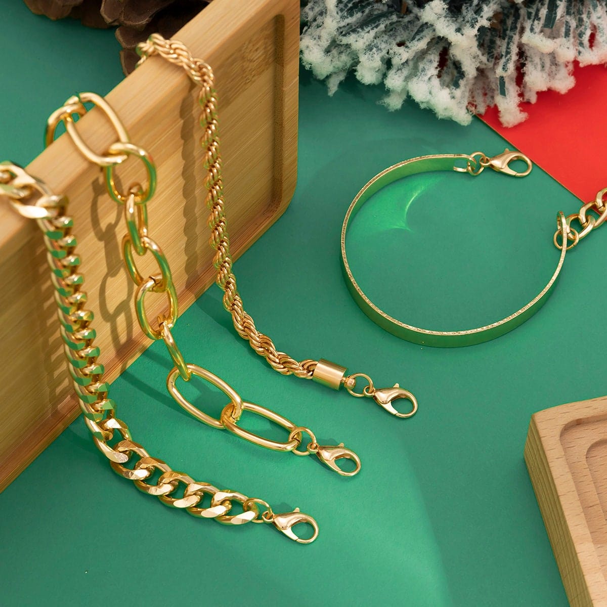 Boho 4 Pieces Curb Link Rope Chain Bangle Bracelet Set - ArtGalleryZen