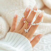 Thumbnail for Boho Butterfly Charm Natural Crystal Pearl Chain Bracelet - ArtGalleryZen