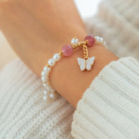 Thumbnail for Boho Butterfly Charm Natural Crystal Pearl Chain Bracelet - ArtGalleryZen