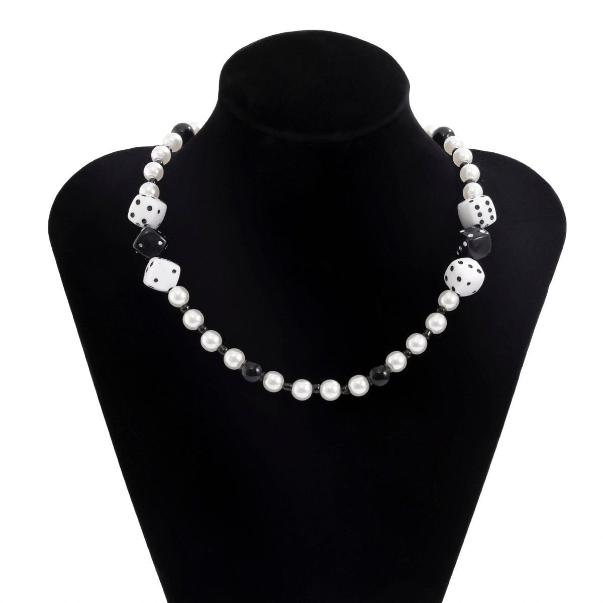 Boho Dice Charm Beaded Pearl Chain Choker Necklace - ArtGalleryZen