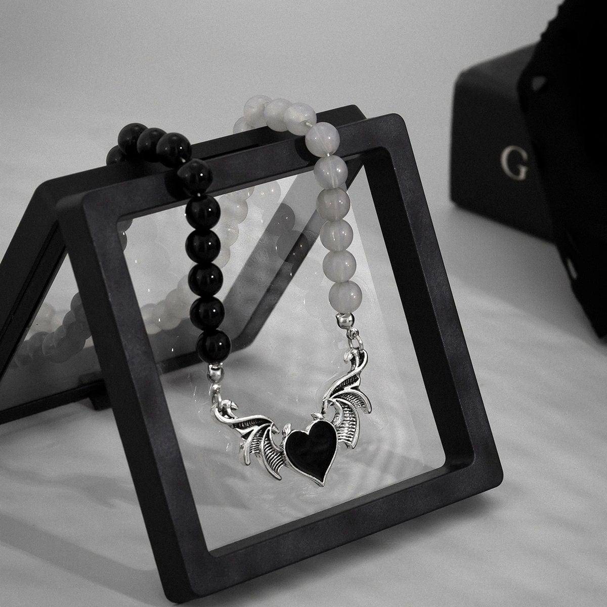 Boho Enamel Heart Wing Pendant Ball Chain Choker Necklace - ArtGalleryZen