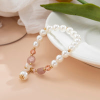 Thumbnail for Boho Floral Charm Natural Crystal Pearl Chain Bracelet - ArtGalleryZen