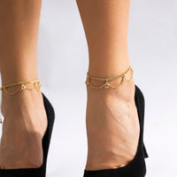 Thumbnail for Boho Gold Silver Tone Crystal Inlaid Wave Tassel Anklet - ArtGalleryZen