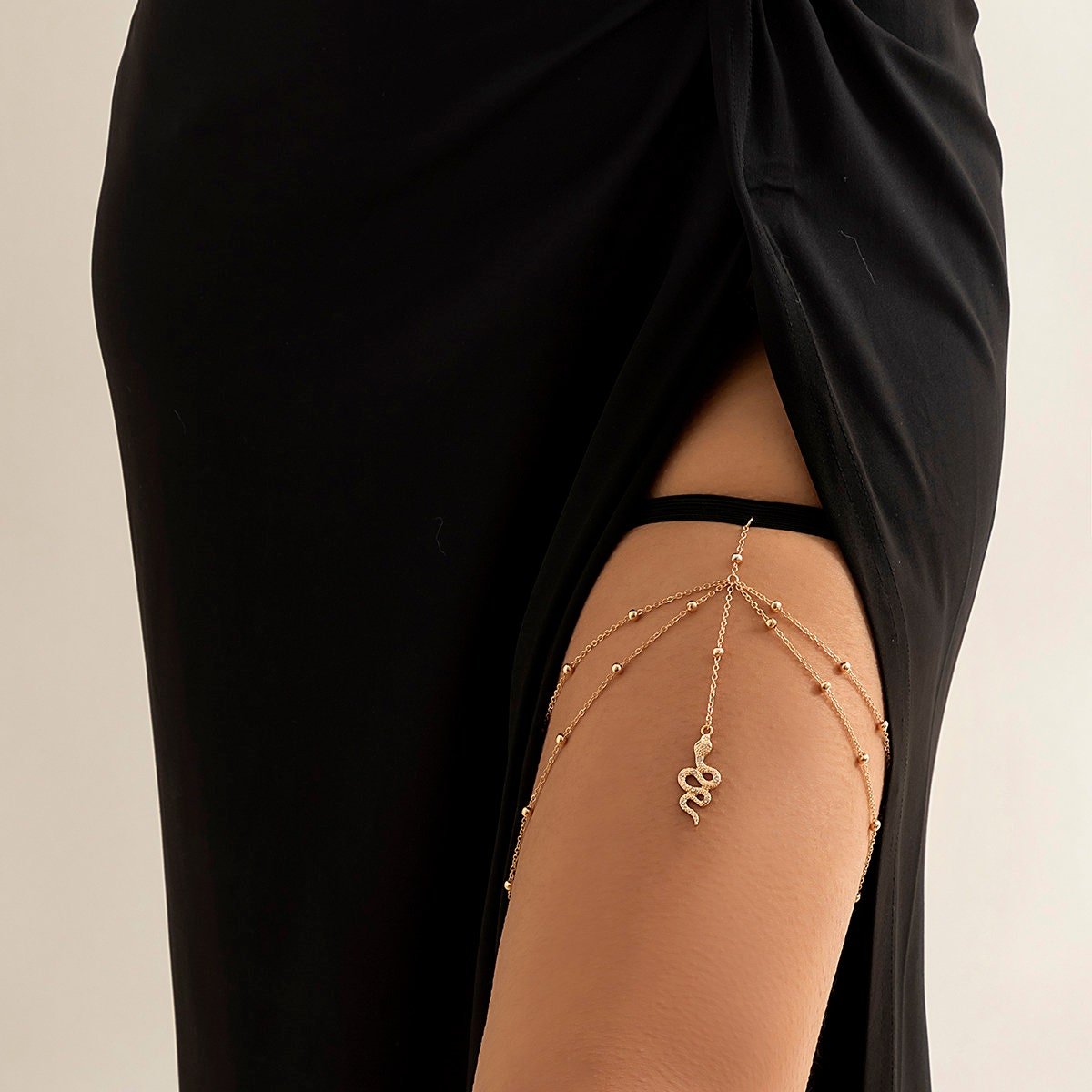 Boho Gold Silver Tone Layered Snake Charm Elastic Thigh Leg Chain - ArtGalleryZen