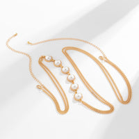 Thumbnail for Boho Gold Silver Tone Pearl Charm Bikini Crossover Chest Body Chain - ArtGalleryZen