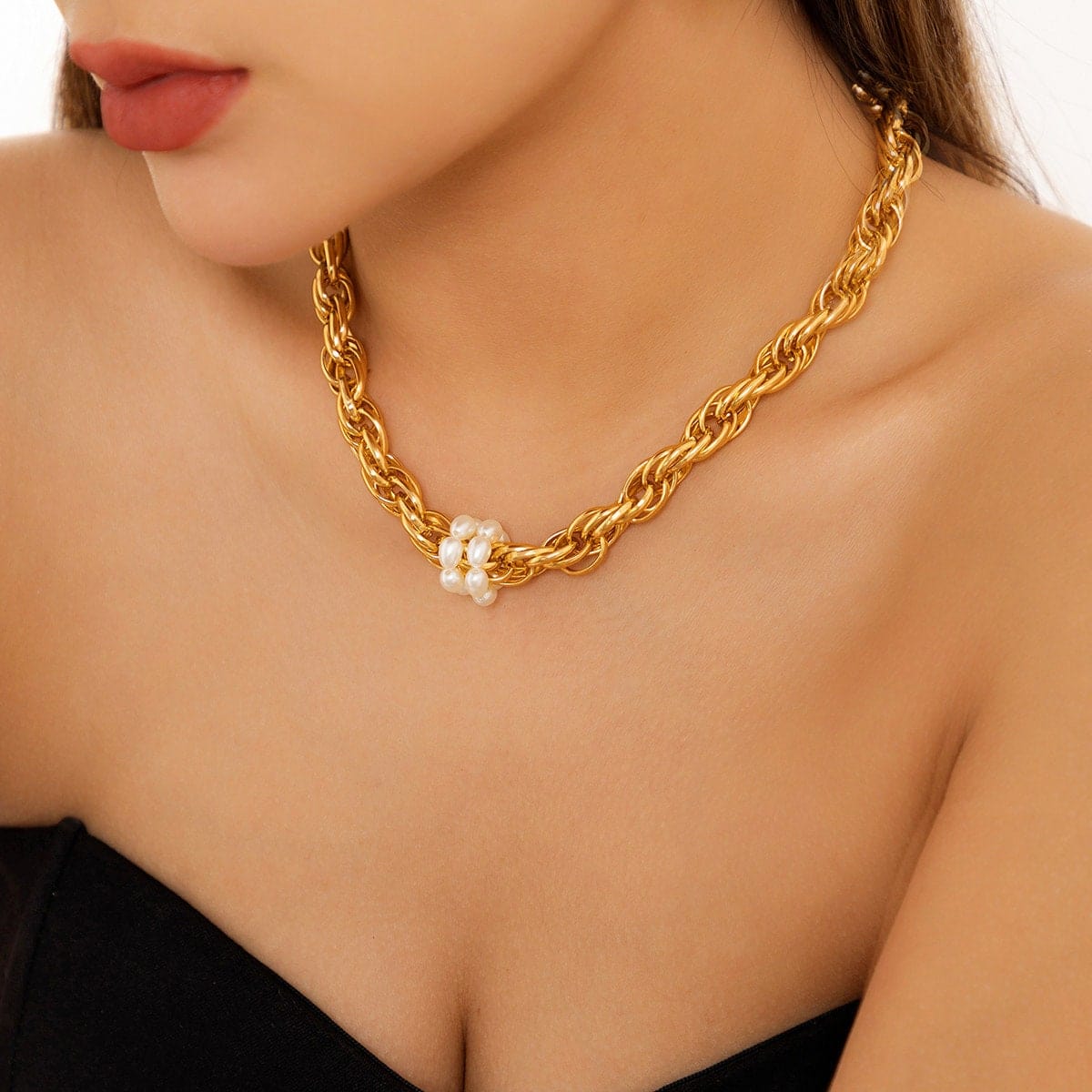 Boho Gold Silver Tone Pearl Charm Rope Chain Choker Necklace - ArtGalleryZen