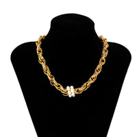 Thumbnail for Boho Gold Silver Tone Pearl Charm Rope Chain Choker Necklace - ArtGalleryZen