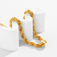 Thumbnail for Boho Gold Silver Tone Pearl Charm Rope Chain Choker Necklace - ArtGalleryZen