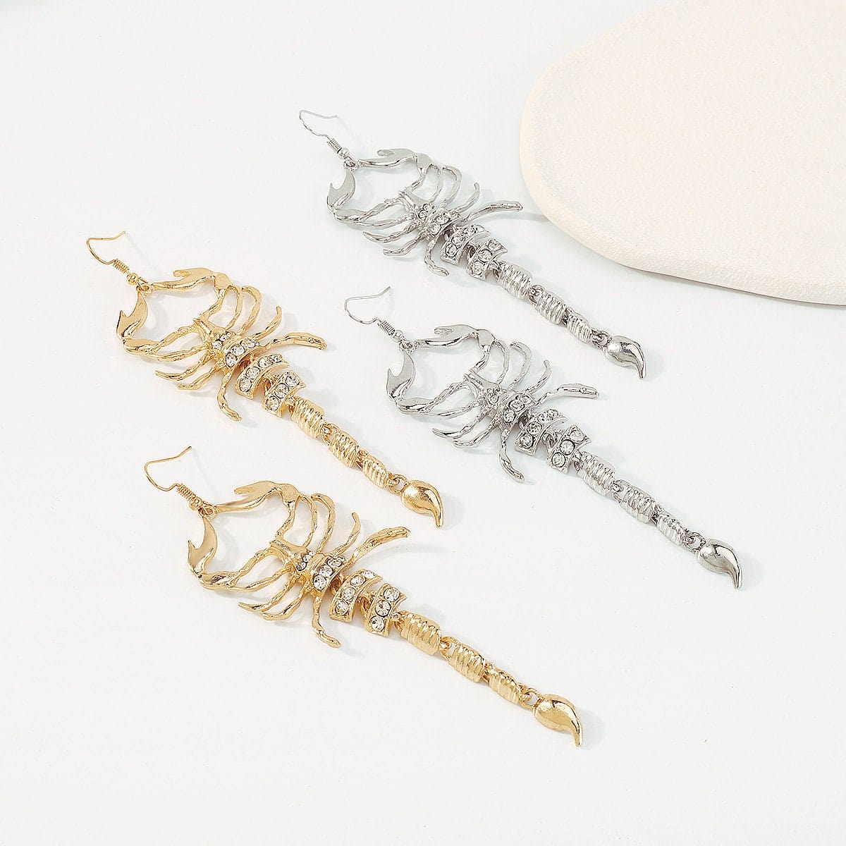 Boho Gold Silver Tone Rhinestone Inlaid Scorpion Earrings - ArtGalleryZen