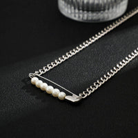 Thumbnail for Boho Pin Pearl Charm Curb Chain Choker Necklace - ArtGalleryZen