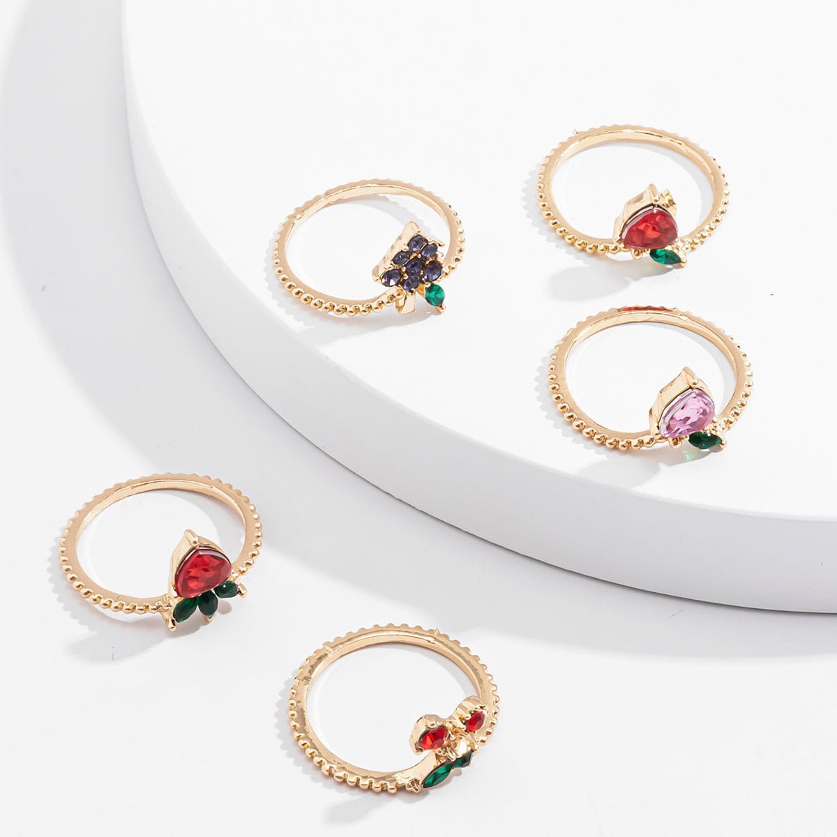 Chic 10 Pieces Colorful Crystal Fruits Rings Set - ArtGalleryZen