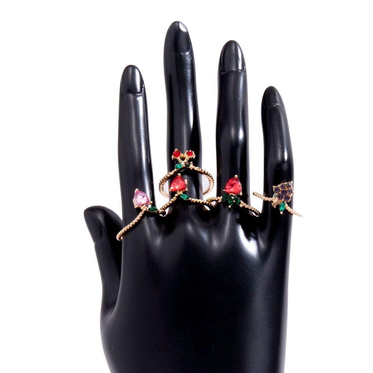 Chic 10 Pieces Colorful Crystal Fruits Rings Set - ArtGalleryZen