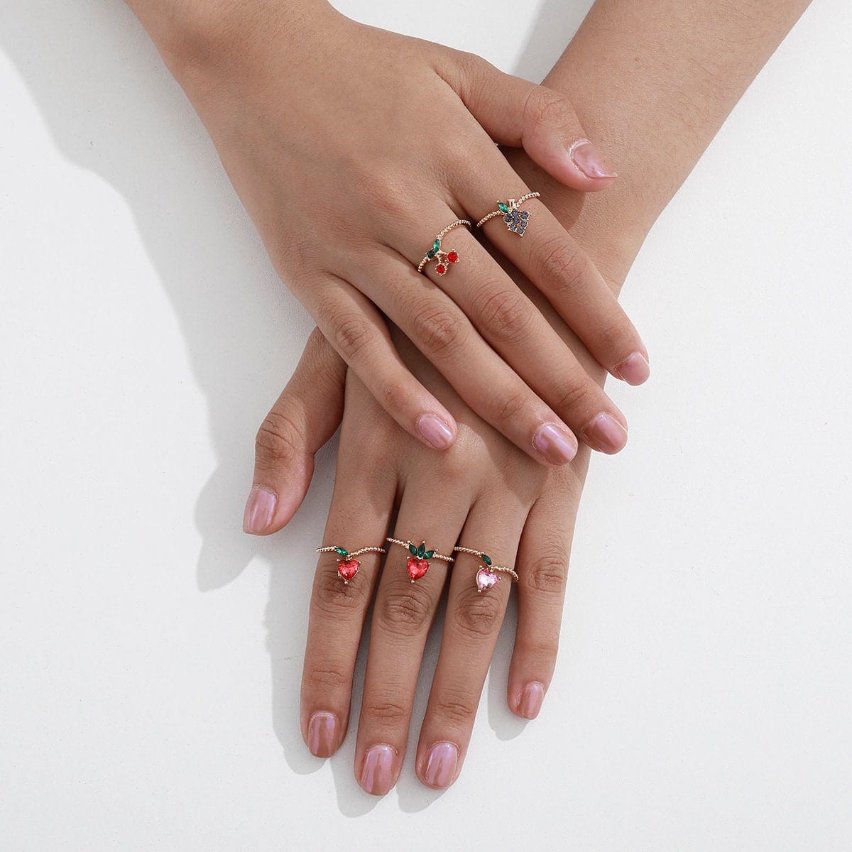 Chic 10 Pieces Colorful Crystal Fruits Rings Set - ArtGalleryZen