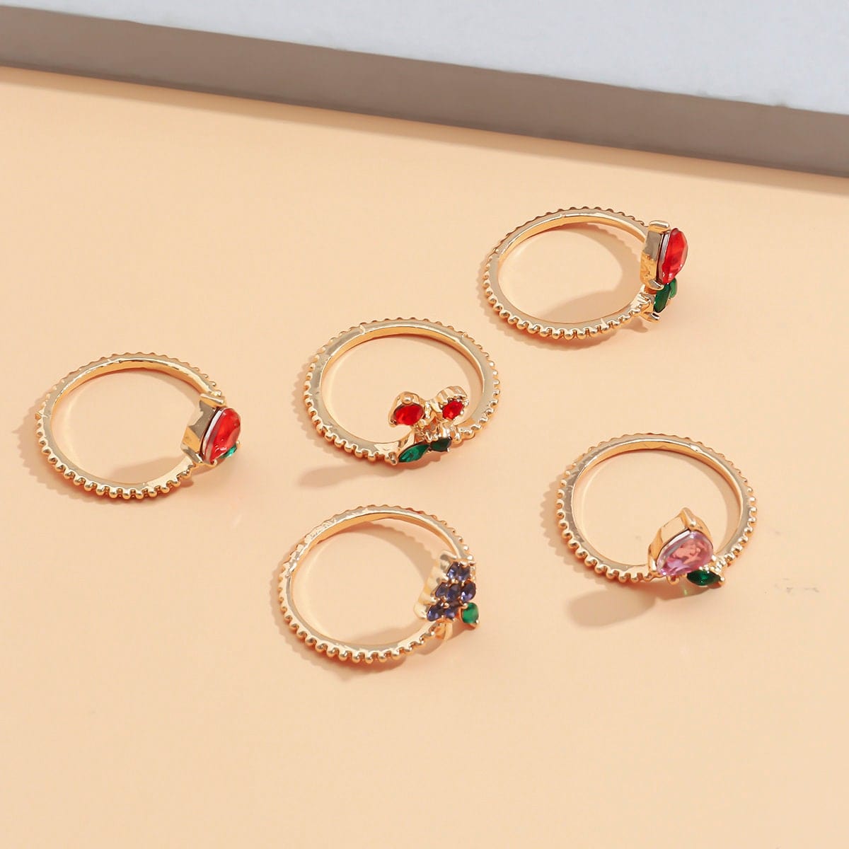 Chic 10 Pieces Colorful Crystal Fruits Rings Set - ArtGalleryZen