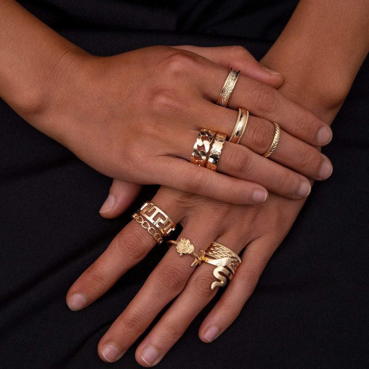 Chic 11 Pieces Gold Tone Metal Ring Set