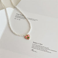 Thumbnail for Chic 24K Gold Filled Resin Pink Tulip Heart Pendant Pearl Chain Necklace Earrings Set - ArtGalleryZen