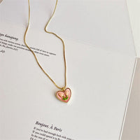Thumbnail for Chic 24K Gold Filled Resin Pink Tulip Heart Pendant Pearl Chain Necklace Earrings Set - ArtGalleryZen