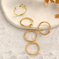 Thumbnail for Chic 5 Pieces CZ Inlaid Floral Ring Set - ArtGalleryZen