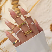Thumbnail for Chic 8 Pieces Butterfly Pearl Charm Stackable Ring Set - ArtGalleryZen