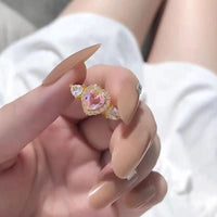 Thumbnail for Chic Adjustable Pink Crystal Angel Wings Heart Ring - ArtGalleryZen