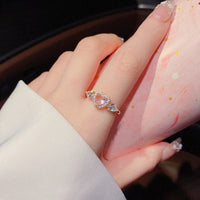 Thumbnail for Chic Adjustable Pink Crystal Angel Wings Heart Ring - ArtGalleryZen