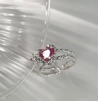Thumbnail for Chic Adjustable Pink Crystal Heart Ring - ArtGalleryZen