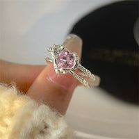 Thumbnail for Chic Adjustable Pink Crystal Heart Ring - ArtGalleryZen