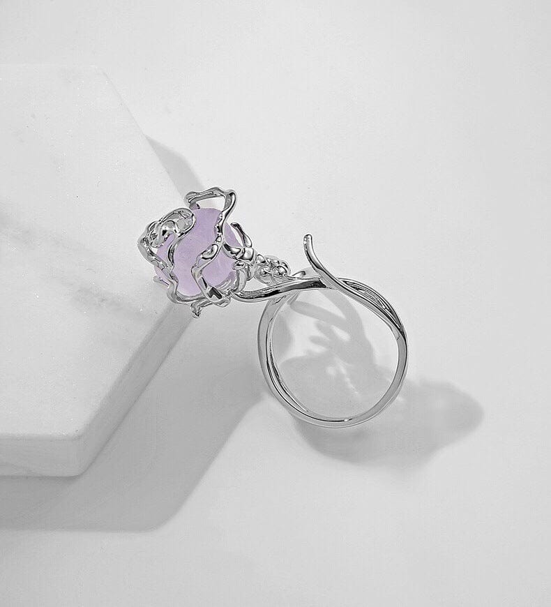 Chic Adjustable Purple Raw Crystal Rose Ring - ArtGalleryZen