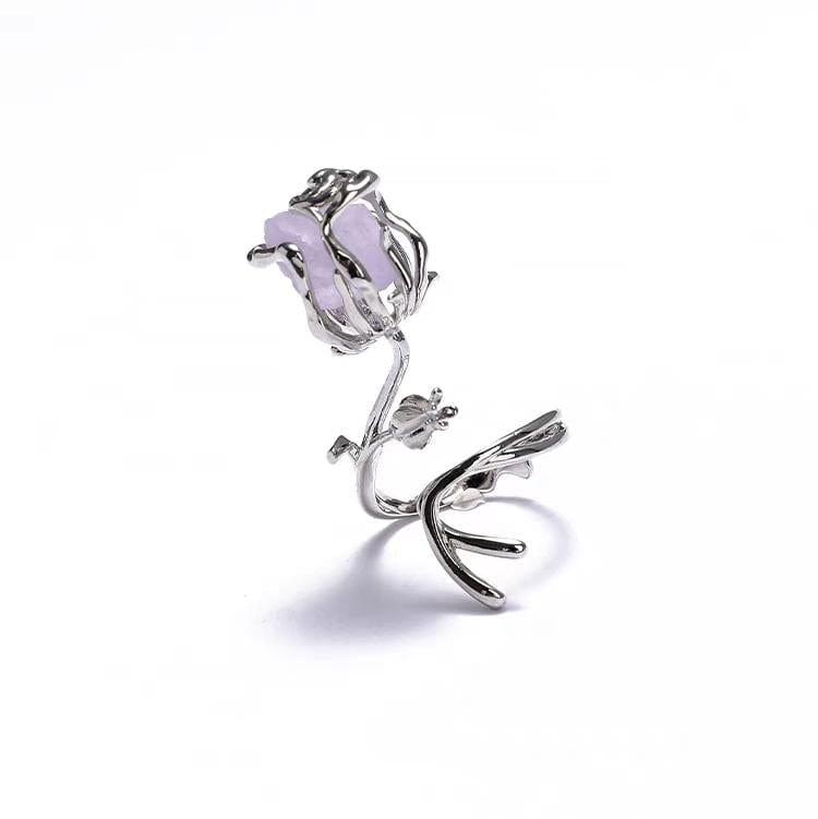 Chic Adjustable Purple Raw Crystal Rose Ring - ArtGalleryZen