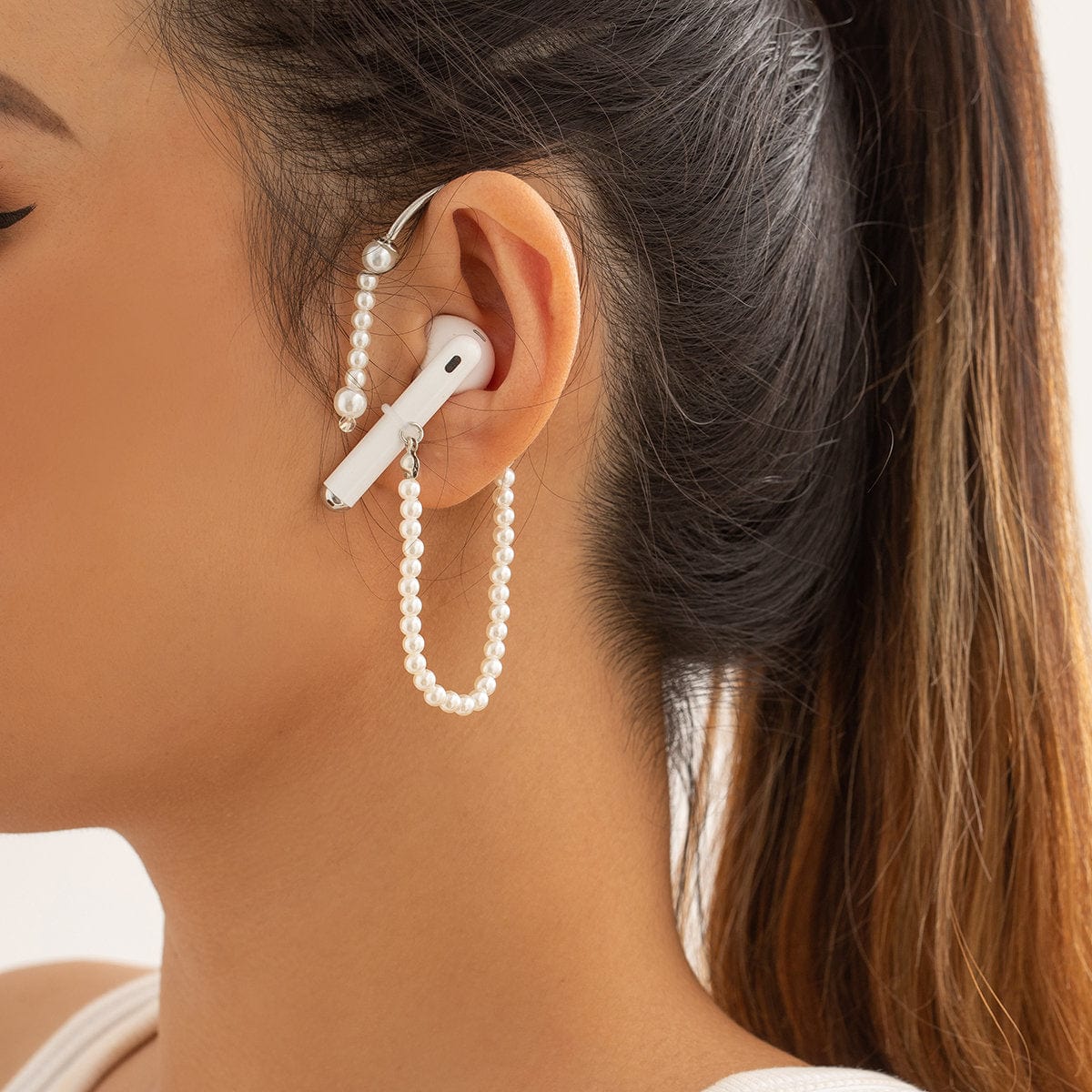 Chic Anti-lost Wireless AirPods Earphone Ear Wrap Pearl Chain Earrings - ArtGalleryZen