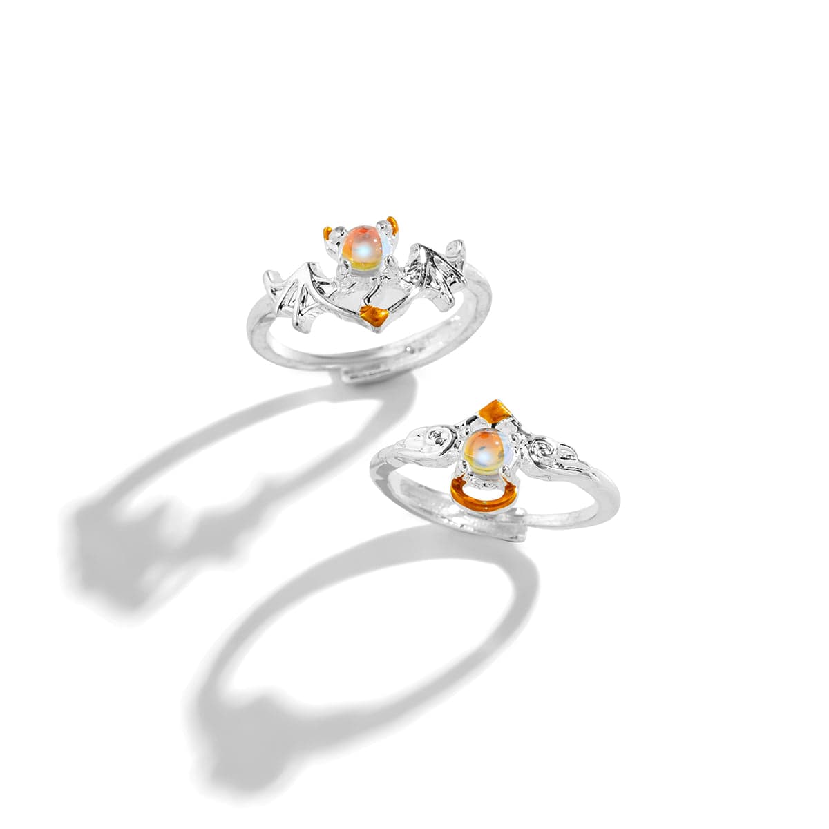 Chic Antique Angel And Devil Matching Opal Ring Set - ArtGalleryZen