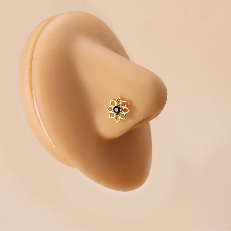 Chic Black CZ Inlaid Stainless Steel Antique Evil Eye Hamsa Nose Piercing Nose Stud - ArtGalleryZen