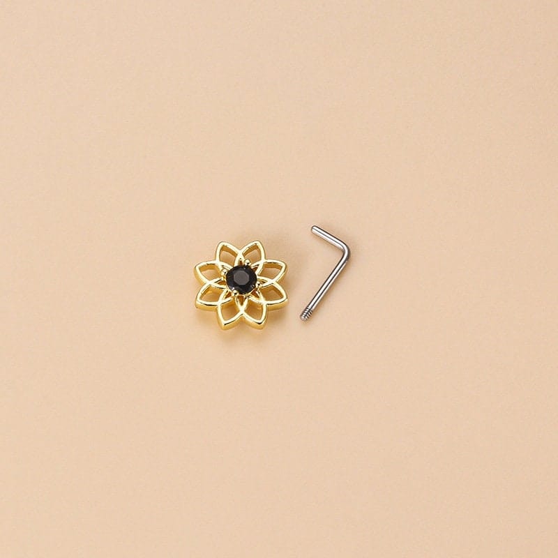 Chic Black CZ Inlaid Stainless Steel Antique Evil Eye Hamsa Nose Piercing Nose Stud - ArtGalleryZen