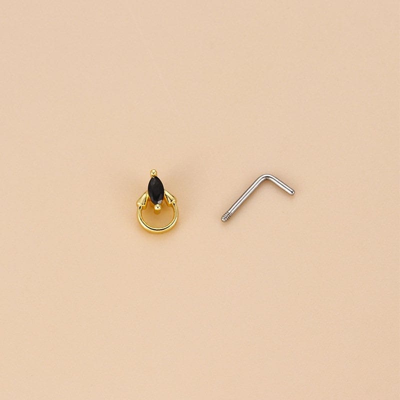 Chic Black CZ Inlaid Stainless Steel Antique Heart Star Nose Piercing Nose Stud - ArtGalleryZen