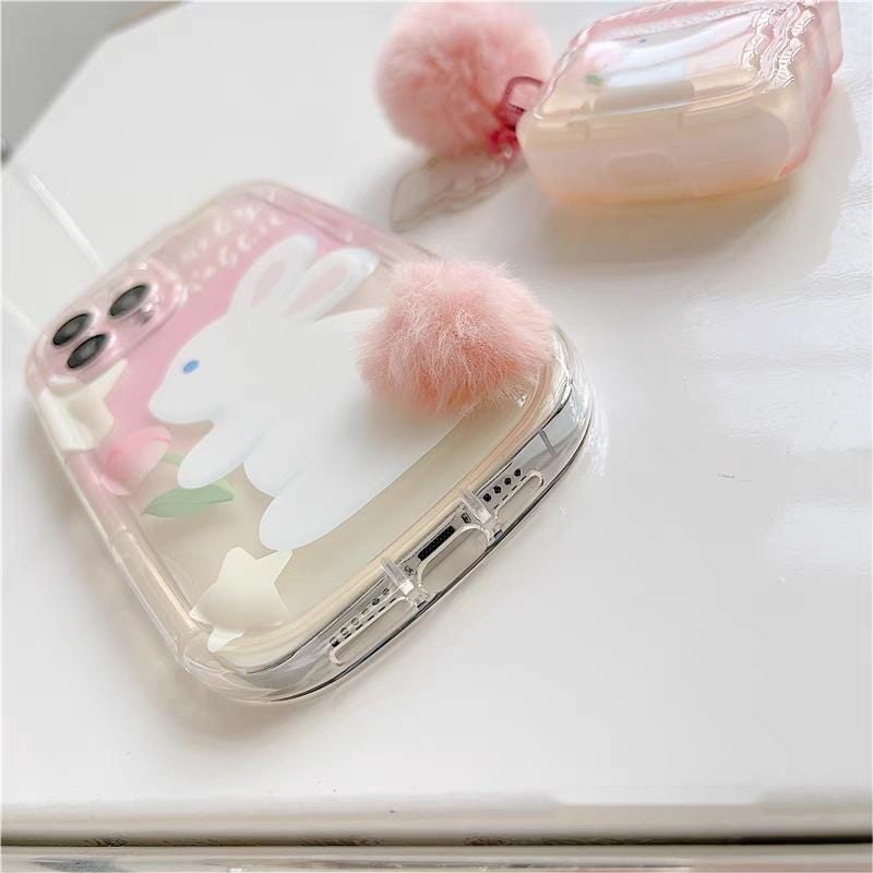 Chic Bunny Panda Plush Tail Silicone iPhone Case - ArtGalleryZen