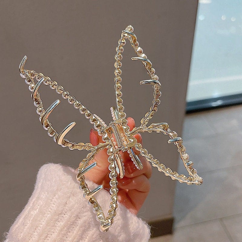 Chic Butterfly Pearl Chignon Claw Clip Hair Clip - ArtGalleryZen