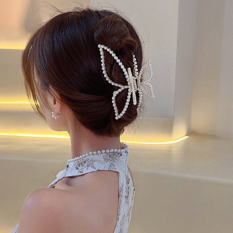 Chic Butterfly Pearl Chignon Claw Clip Hair Clip - ArtGalleryZen