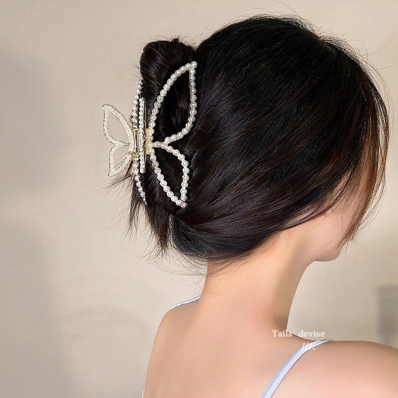 Chic Butterfly Pearl Chignon Claw Clip Hair Clip - ArtGalleryZen