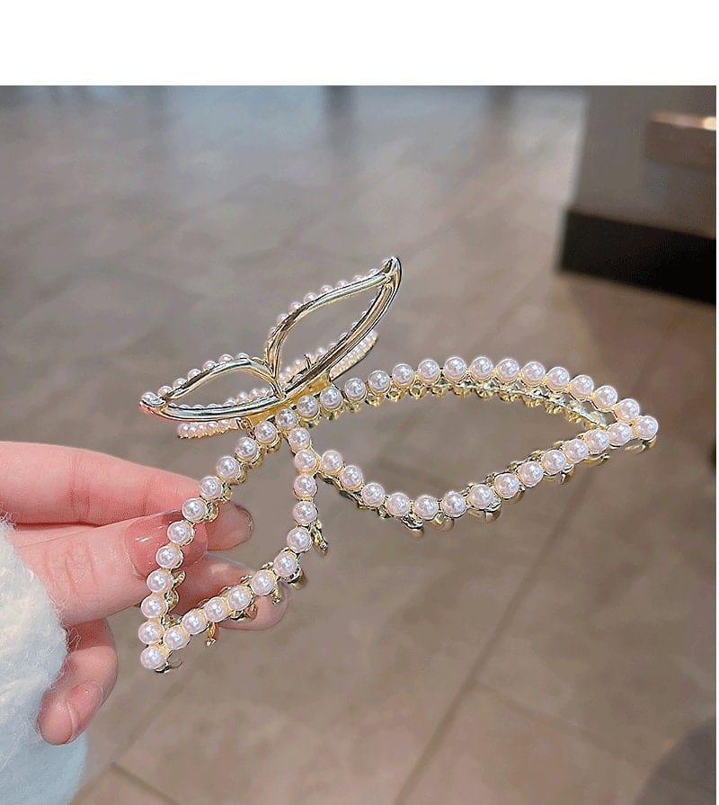 Chic Butterfly Pearl Chignon Claw Clip Hair Clip - ArtGalleryZen