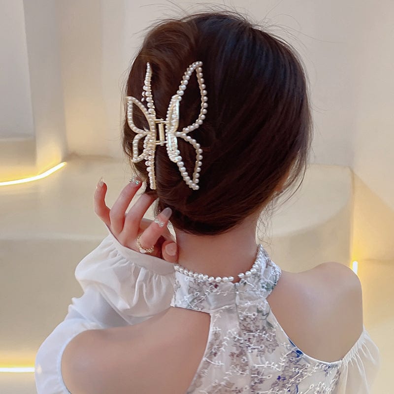 Chic Butterfly Pearl Chignon Claw Clip Hair Clip - ArtGalleryZen